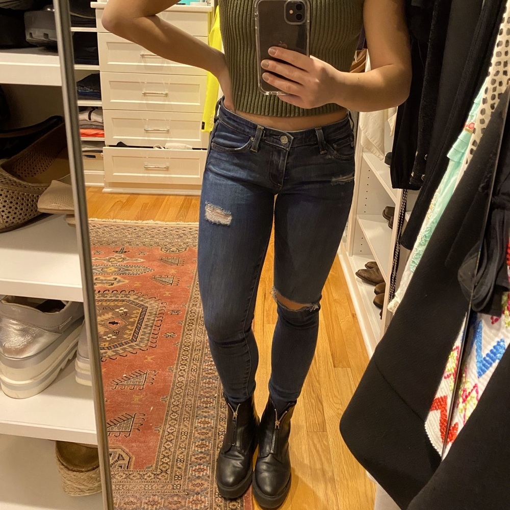 AG DENIM SKINNY RIPPED JEANS